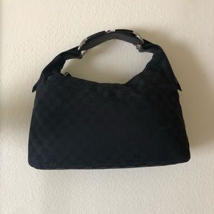 Gucci Horsebit Monogram Black Canvas HoBo Bag